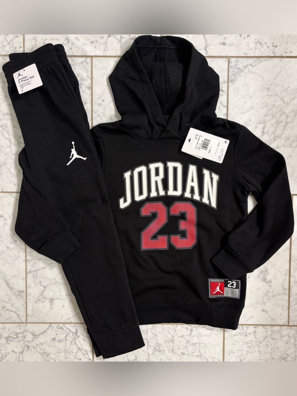 Jordan Jumpman Matching Hoodie Sweatshirt & Jogger Pant Set Black Red Youth 7